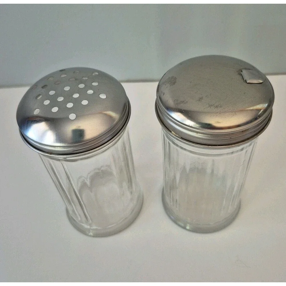 VTG Mid Century Restaurant Style Clear Ribbed Glass Sugar and Creamer Dispenser